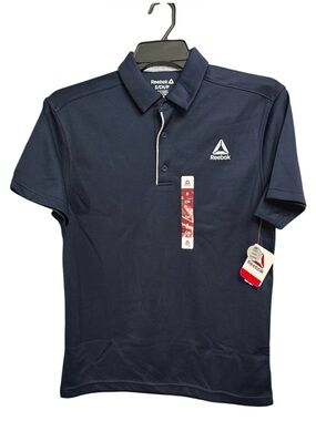 ✔️Reebok Men’s Performance Polo Shirt Navy Blue Short Sleeve Golf Top